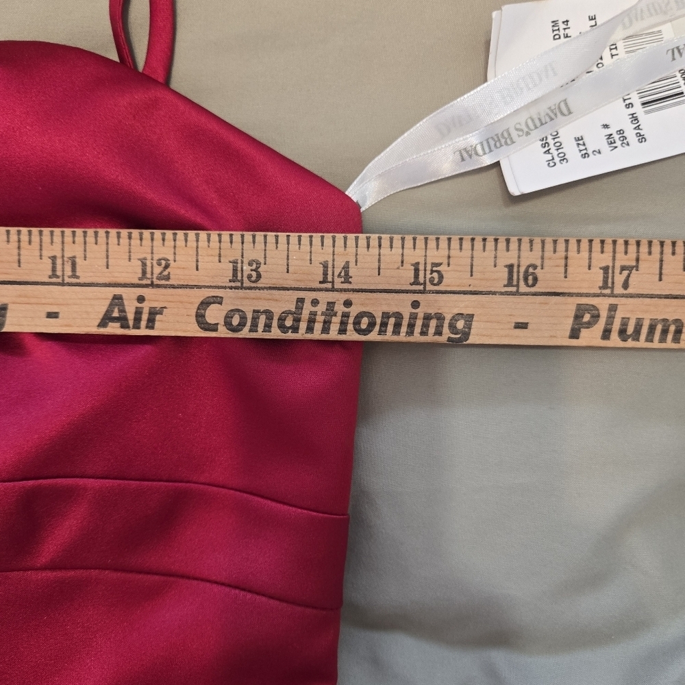 Davids Bridal Red Satin A-Line Dress w/ POCKETS - Picture 5 of 7